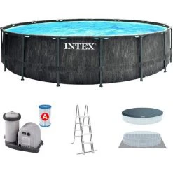 Intex 26744 Greywood Prism Frame Pool Set Ø549x122cm Pumpe Leiter Abdeckplane