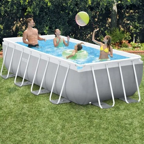 Intex 26788 Swimming Pool Set Frame Prism Quadra 400x200x100cm Pumpe Leiter Grau 2 Intex 26788 Swimming Pool Set Frame Prism Quadra 400x200x100cm Pumpe Leiter Grau – Bild 2