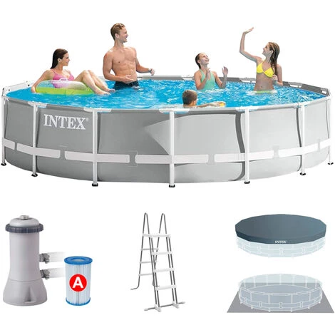 Intex 26720 Prism Frame Swimming Pool Set Ø427x107cm Pumpe Leiter Abdeckplane 1 Intex 26720 Prism Frame Swimming Pool Set Ø427x107cm Pumpe Leiter Abdeckplane
